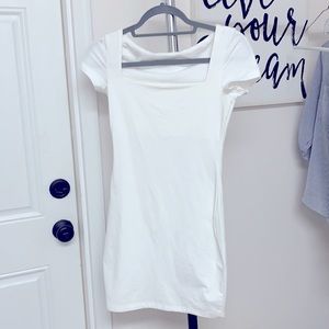 Fitted White Dress with Square Neck
